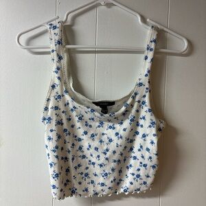 Forever 21 White and Blue Floral Crop Top
